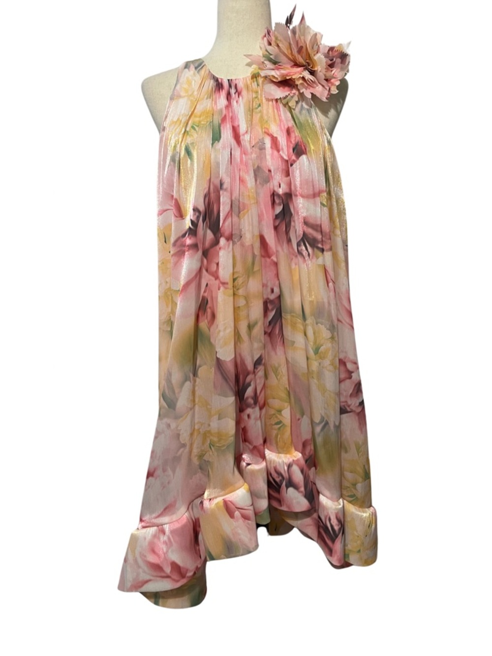 Badgley Mischka Floral Trapeze Mini Dress Pink Multi NWT Size 8